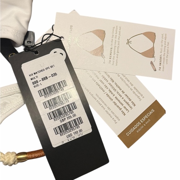 NEW Vix Paula Hermanny Swim Bikini Set Bikini Top & Cheeky Bottom White Beaded - Picture 2 of 13